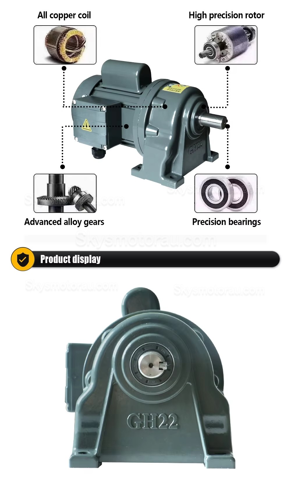 220V 400W Single Phase AC Gearmotor GH-22-400W with 5:1/ 30:1 /100:1 Spur Gearbox